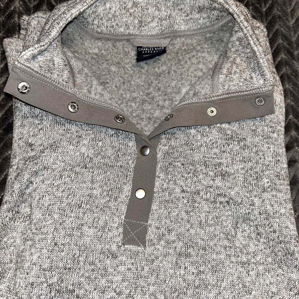 Charles River Apparel Heather Gray Snap-Placket Crewneck Sweater